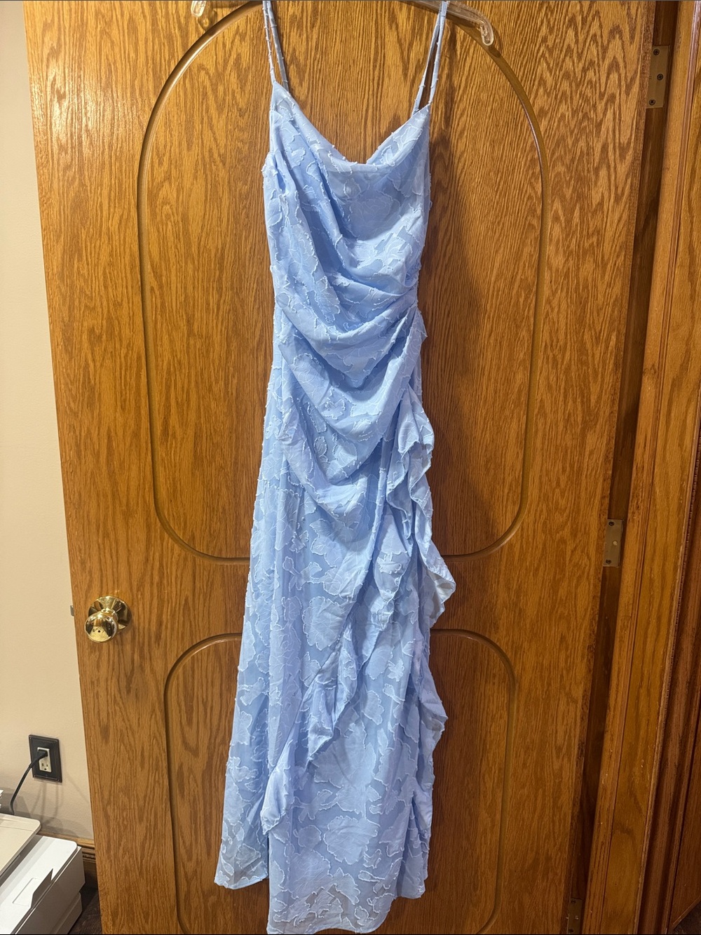 Hello Molly Light Blue Lace Ruffle Maxi Dress